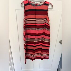 LOFT Striped Shift Dress Size M Sleeveless Coral Pink Black Work Dress